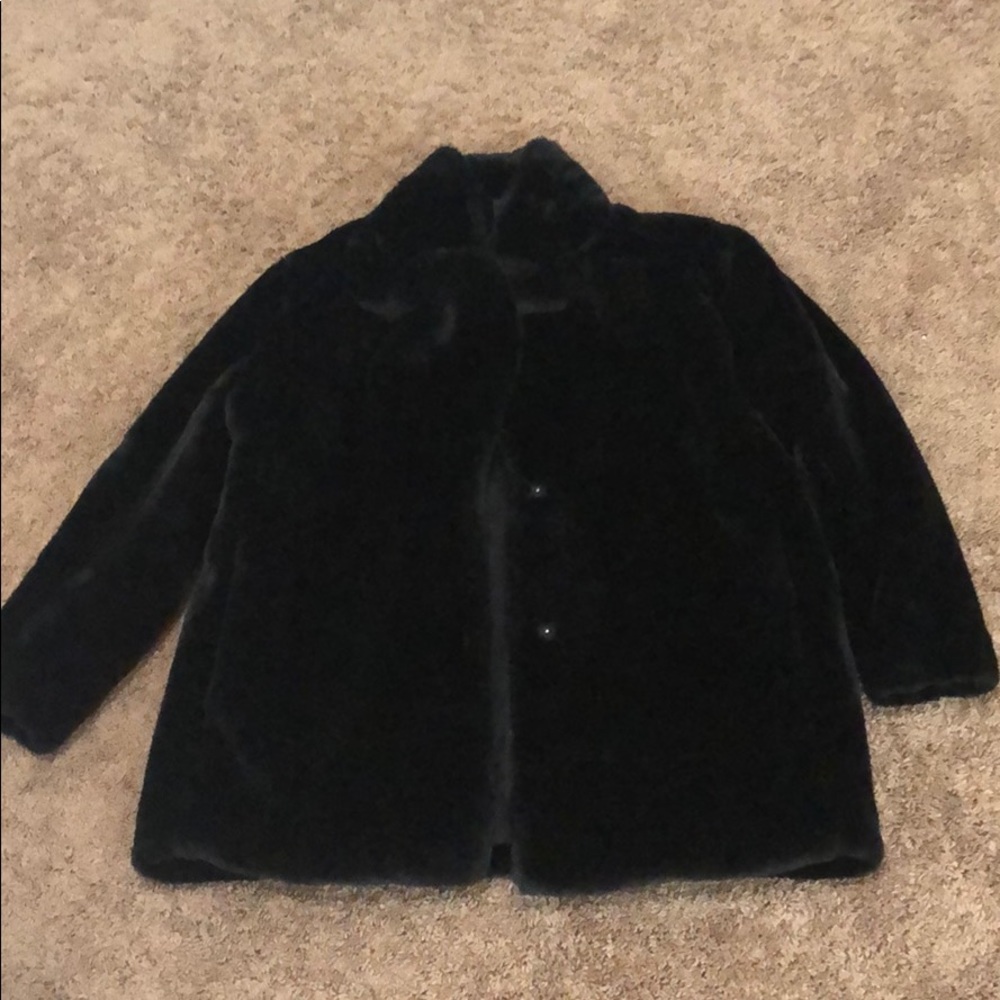 H&M mid-length faux fur coat in black.